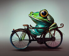 A Frog Traveler Rides A Bicycle.