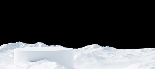 Wall Mural - Empty podium for product on snowdrift in the winter 3d render