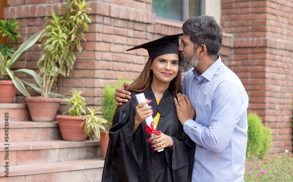 Formal Dress For Female In India Convocation Costume Indian University  Female Student And Her Father Celebrating