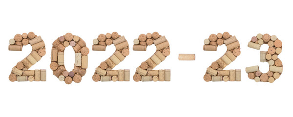 Wall Mural - New year 2022 and 23 numbers made of wine corks isolated on white