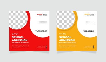 School admission square banner or social media post design template 