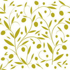 Olive branches seamless pattern. Extra virgin olive oil symbol. Mediterranean culture and food symbol.