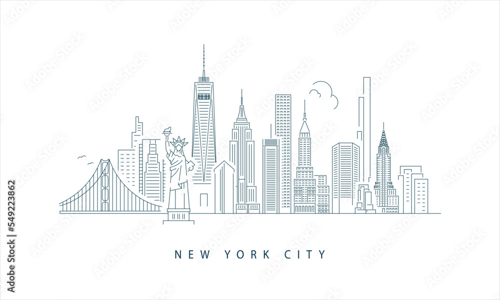 New York City Skyline editable outline Stock Vector | Adobe Stock