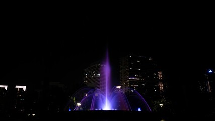 Canvas Print - Night view of the glowing fountains in Puteri Harbour Iskandar, Malaysia