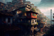 AI generated image of a medieval favela or slum on the hillside, somewhere in Europe 