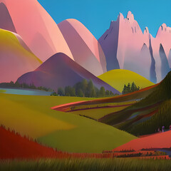 Wall Mural - landscape with hills and mountains