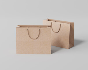 Wall Mural - Empty  shopping bag for branding, kraft paper bag, 3d rendering, 3d illustration