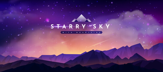starry night sky, mountains landscape, magic fields. dark moon, backdrop with star galaxy, sparkle u