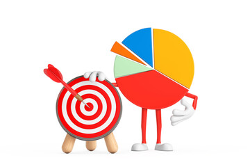 Leinwandbilder - Info Graphics Business Pie Chart Character Person with Archery Target and Dart in Center. 3d Rendering