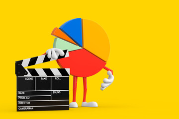 Aufkleber - Info Graphics Business Pie Chart Character Person with Movie Clapper Board. 3d Rendering