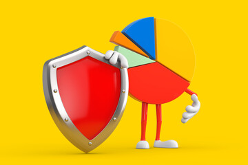 Poster - Info Graphics Business Pie Chart Character Person with Red Metal Protection Shield. 3d Rendering