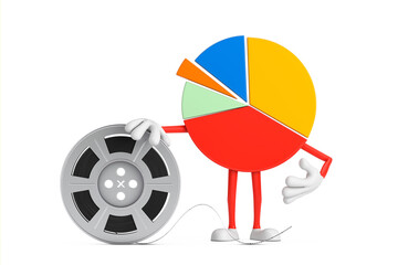 Poster - Info Graphics Business Pie Chart Character Person with Film Reel Cinema Tape. 3d Rendering
