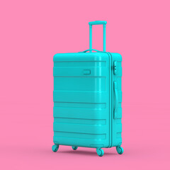 Aufkleber - Travel Holiday Vacation Concept. Big Modern Luxury Plastic Blue Suitcase in Duotone Style. 3d Rendering