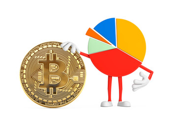Poster - Info Graphics Business Pie Chart Character Person with Digital and Cryptocurrency Golden Bitcoin Coin. 3d Rendering