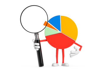 Poster - Info Graphics Business Pie Chart Character Person with Magnifying Glass. 3d Rendering