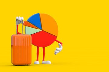 Poster - Info Graphics Business Pie Chart Character Person with Orange Travel Suitcase. 3d Rendering