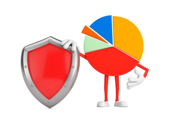Poster - Info Graphics Business Pie Chart Character Person with Red Metal Protection Shield. 3d Rendering