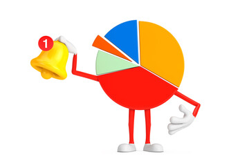 Poster - Info Graphics Business Pie Chart Character Person witn Cartoon Social Media Notification Bell and New Message Icon. 3d Rendering