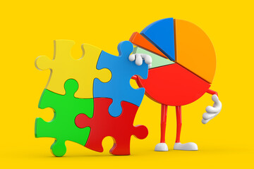 Poster - Info Graphics Business Pie Chart Character Person with Four Pieces of Colorful Jigsaw Puzzle. 3d Rendering