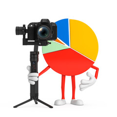 Poster - Info Graphics Business Pie Chart Character Person with DSLR or Video Camera Gimbal Stabilization Tripod System. 3d Rendering