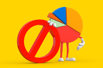 Fototapete - Info Graphics Business Pie Chart Character Person with Red Prohibition or Forbidden Sign. 3d Rendering