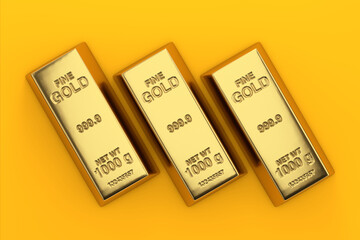Aufkleber -  Bank or Financial Concept. Three Golden Bars. 3d Rendering