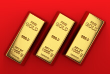  Bank Or Financial Concept. Three Golden Bars. 3d Rendering