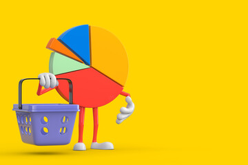Poster - Info Graphics Business Pie Chart Character Person with Cartoon Shopping Basket. 3d Rendering
