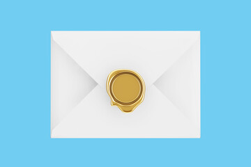 Poster - White Blank Envelope and Gold Wax Seal with Blank Space for Your Design. 3d Rendering