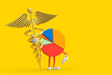 Poster - Info Graphics Business Pie Chart Character Person with Golden Medical Caduceus Symbol. 3d Rendering
