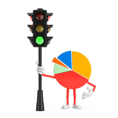 Poster - Info Graphics Business Pie Chart Character Person with Traffic Green Light. 3d Rendering