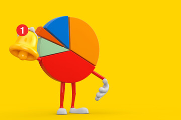 Poster - Info Graphics Business Pie Chart Character Person witn Cartoon Social Media Notification Bell and New Message Icon. 3d Rendering