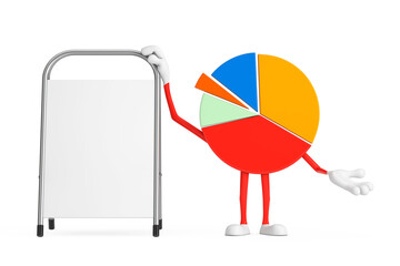 Aufkleber - Info Graphics Business Pie Chart Character Person with White Blank Advertising Promotion Stand. 3d Rendering