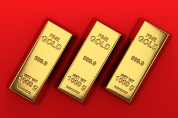Aufkleber -  Bank or Financial Concept. Three Golden Bars. 3d Rendering