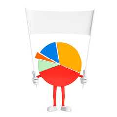 Poster - Info Graphics Business Pie Chart Character Person and Empty White Blank Banner with Free Space for Your Design. 3d Rendering