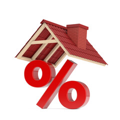 Aufkleber - Red Percent Sign Under Red Tile Roof. 3d Rendering
