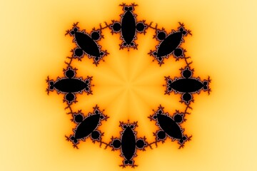 3D-Illustration of a kaleidoscope zoom into the infinite mathematical mandelbrot set fractal.