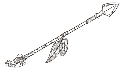 Wall Mural - Arrow with decorative feathers. Native indian weapon sketch