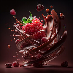 Wall Mural - raspberry into whirlwind of chocolate