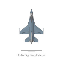 F-16 Fighting Falcon Outline Colorful Icon. Isolated Fighter Jet On White Background. Vector Illustration