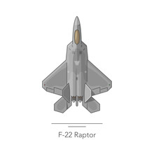 F-22 Raptor Outline Colorful Icon. Isolated Fighter Jet On White Background. Vector Illustration