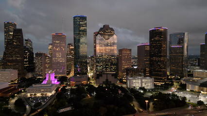 Wall Mural - Amazing view over the skyline of Houston Texas at night - aerial view