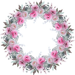 Canvas Print - Floral wreath with decorative pink flowers