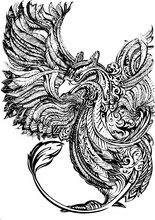 The Fantastic Griffon Bird. Tattoo. Mythological Animals. Mythical Antique Griffin. Ancient Birds, Fantastic Creatures In The Old Vintage Style.