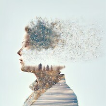 Double Exposure Surreal Image Of Woman Representing Stress. Great For Ads, Book Covers, Posters And More. AI Generated Illustration.