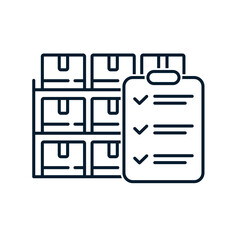 Inventory concept, wholesale warehouse, goods checklist, box shelf, storage, inventory. Vector icon isolated on white background.