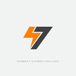 Number 7 seven and power light bolt sign logo icon