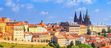 Summer Cityscape, Panorama, Banner - View Of The Hradcany Historical District Of Prague And Castle Complex Prague Castle, Czech Republic