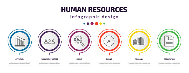 Wall Mural - human resources infographic template with icons and 6 step or option. human resources icons such as 