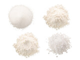 Fototapeta  - Salt, sugar and flour in piles isolated png, top view